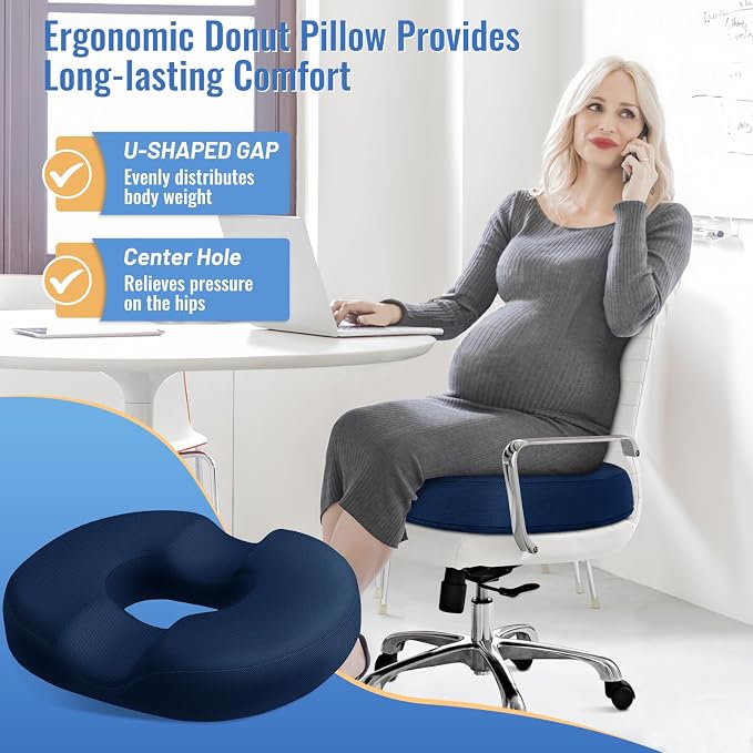 CloudBliss Donut Pillow Stadium Seat Cushion for Tailbone Pain Relief and Hemorrhoids, Memory Foam Seat Chair Cushion, Portable Seat Cushions for Bleachers, Car, Home & Office