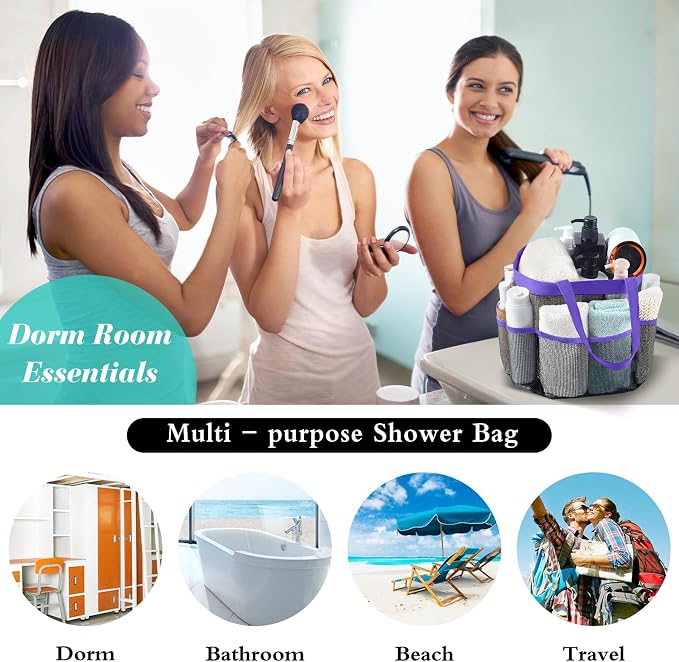 Attmu Mesh Shower Caddy Portable, Quick Dry Hanging Shower Tote Bag for College Dorm Room Essentials, Large Capacity Shower Caddy Dorm for Bathroom Gym Swimming