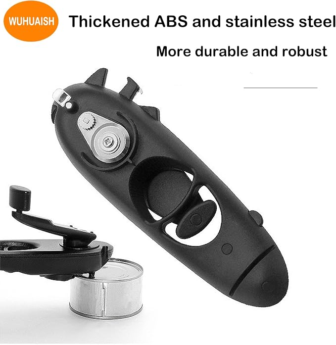 Multi-functional opener and can-opener, made of thickened ABS material and stainless steel, easy to operate, save time and effort, easy to store. (01 Black)