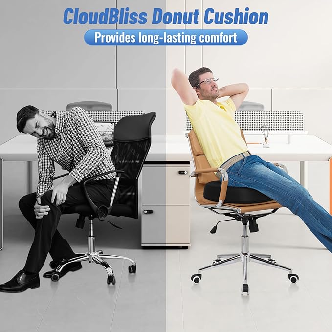 CloudBliss Donut Pillow Stadium Seat Cushion for Tailbone Pain Relief and Hemorrhoids, Memory Foam Seat Chair Cushion, Portable Seat Cushions for Bleachers, Car, Home & Office