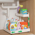 REALINN L-Shaped Under Sink Organizer with 6-Level Height Adjustment & Expandable Width, Pull-Out Cabinet Storage Rack with Quiet Sliding Rails for Kitchen, Bathroom, Laundry Room Cabinets, White