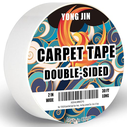 YONGJIN Double Sided Carpet Tape - Heavy Duty Rug Tape Gripper for Hardwood Floors No Damage, Secures Area Rugs, Laminate & Tile (2 Inch x 10 Yards)