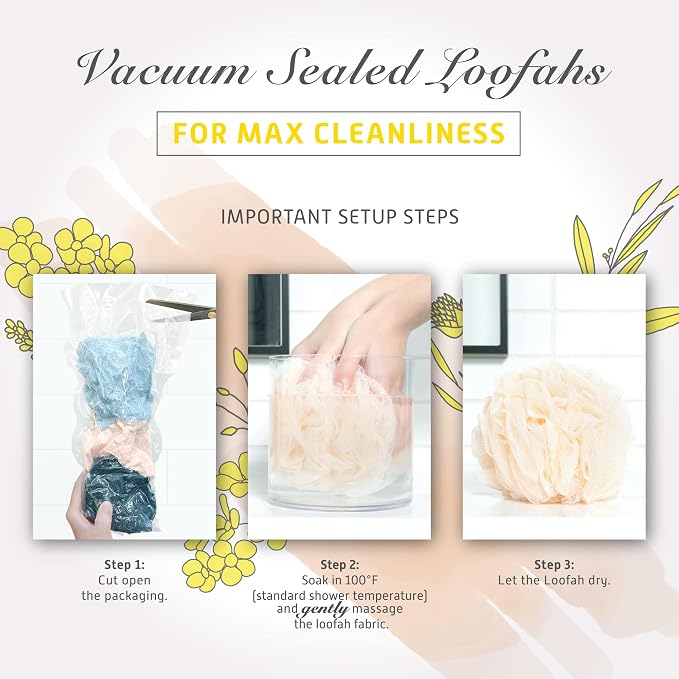 Spongentle Shower Loofah Bath Sponge, Body Scrubber with Soft Mesh, Exfoliating Bath Pouf and Body Wash Sponge for Women and Men, Bath Accessories Cleaning Tool, Large 70g 3 Pack