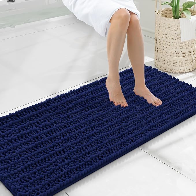 Smiry Bathroom Rugs Mat 47x20, Extra Soft Absorbent Chenille Bath Rugs, Non Slip Rubber Backing Machine Washable Quick Dry Bath Mats for Bathroom Floor, Tub, Shower, Home Decor Accessories, Navy Blue