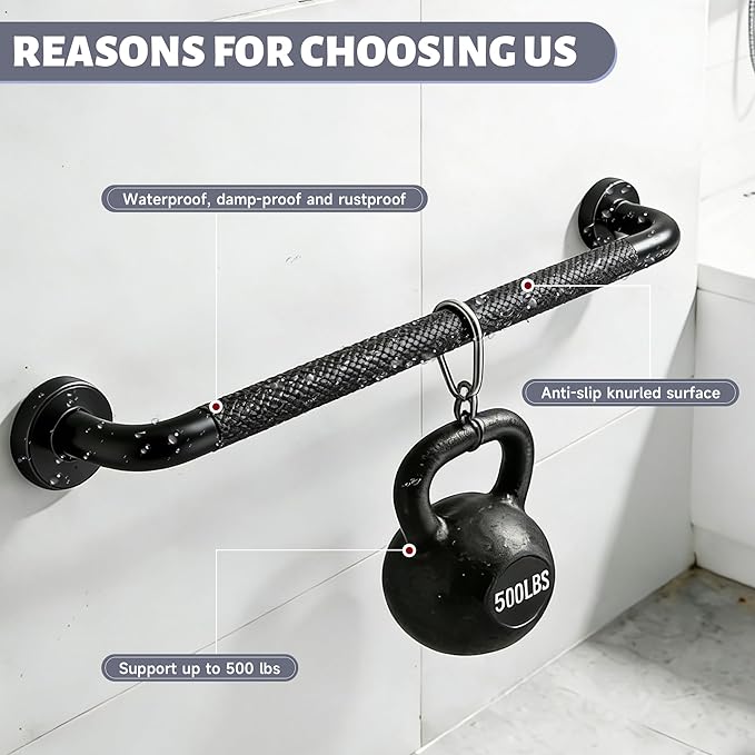 36 Inch Shower Grab Bar 1.25" Dia, 2 Pack Black Anti Slip Bathroom Grab Bar, 304 Stainless Steel Knurled Handicap Grab Bars, Safety Support Handrail,Bath Shower Handle for Elderly Injury Senior