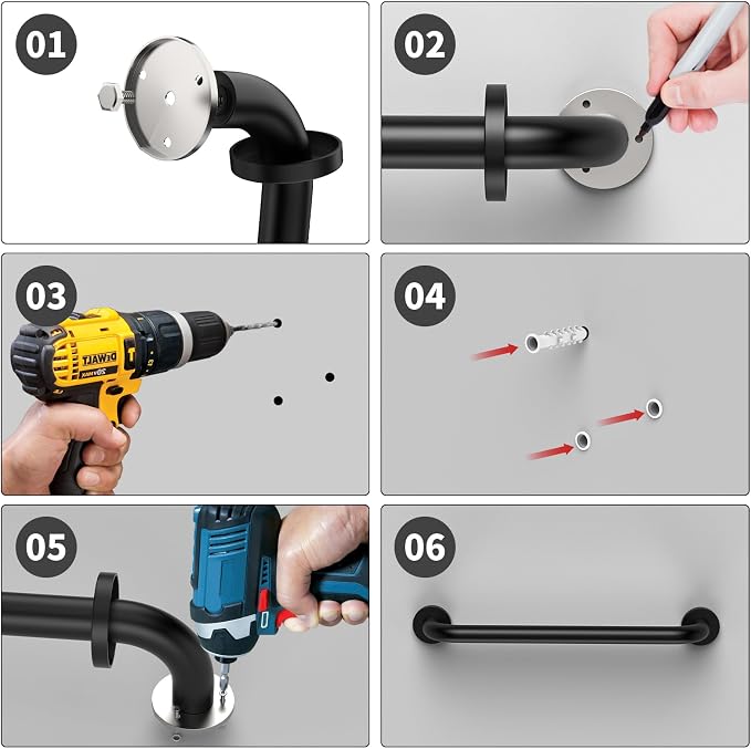 ZUEXT 16 Inch Oil Rubbed Black Stainless Steel Shower Grab Bar, Bathroom Safety Hand Rail, 500 Lbs Pull Force, Concealed Mount, Modern Sleek Style