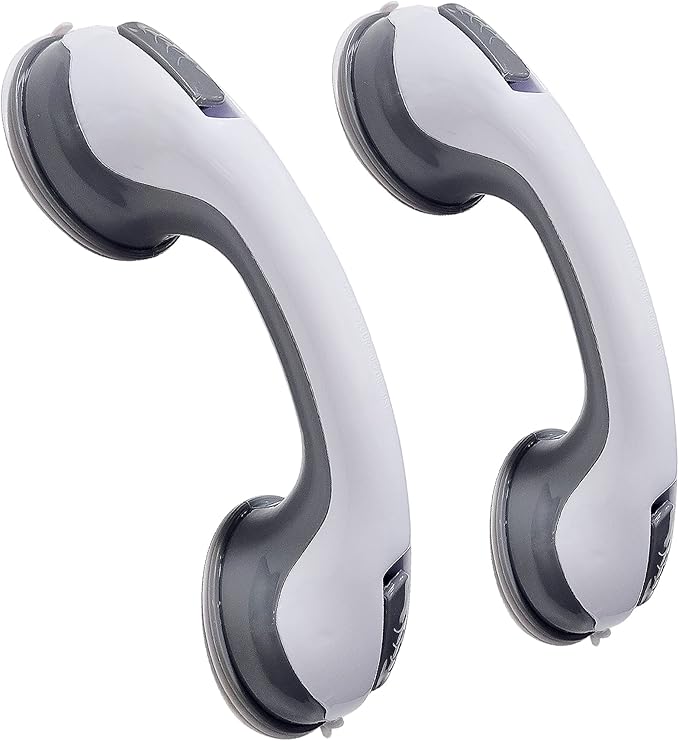 12'' Portable Grab Bars for Bathroom,Ultra Grip Dual Locking Shower Handles for Elderly,Safety Suction Grab Bars for Shower,Balance Assit Hand Rail Support,Injury,Senior,Kids(Gray, 12"-Pack of 2)