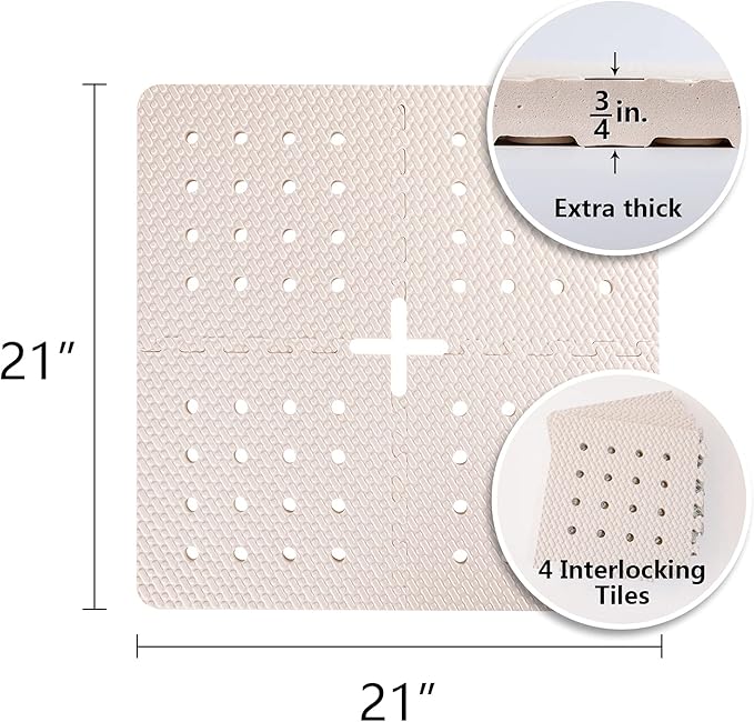 BOWERBIRD Original Anti-Fatigue Shower Stall Mat - Extra Thick and Soft Foam Material Comfortably Cushions Your Feet - Square - 4 Interlocking Tiles