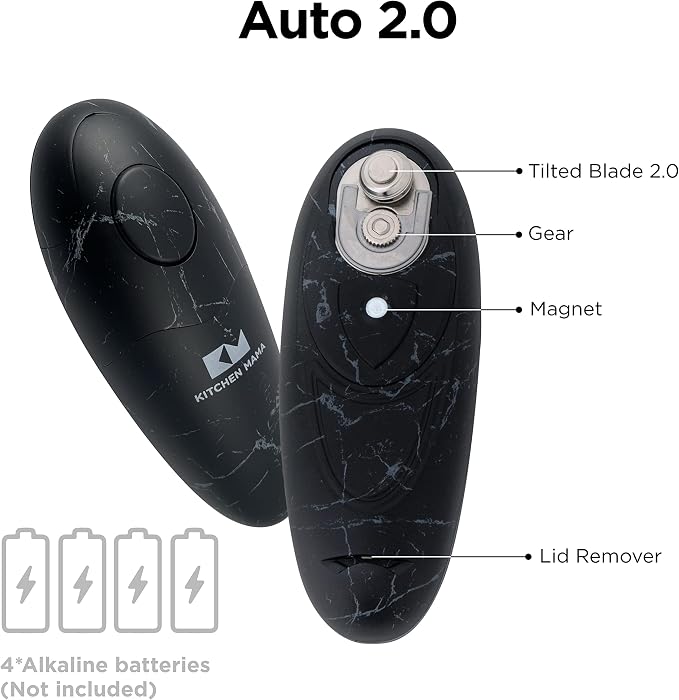 Kitchen Mama Auto 2.0 Electric Can Opener: Blade Opens Almost Any Can Pop or Soda Can - Automatic, Hands Free, Safe, Smooth Edge, Lid Remover, Battery Operated, Cordless, YES YOU CAN (Marble Black)