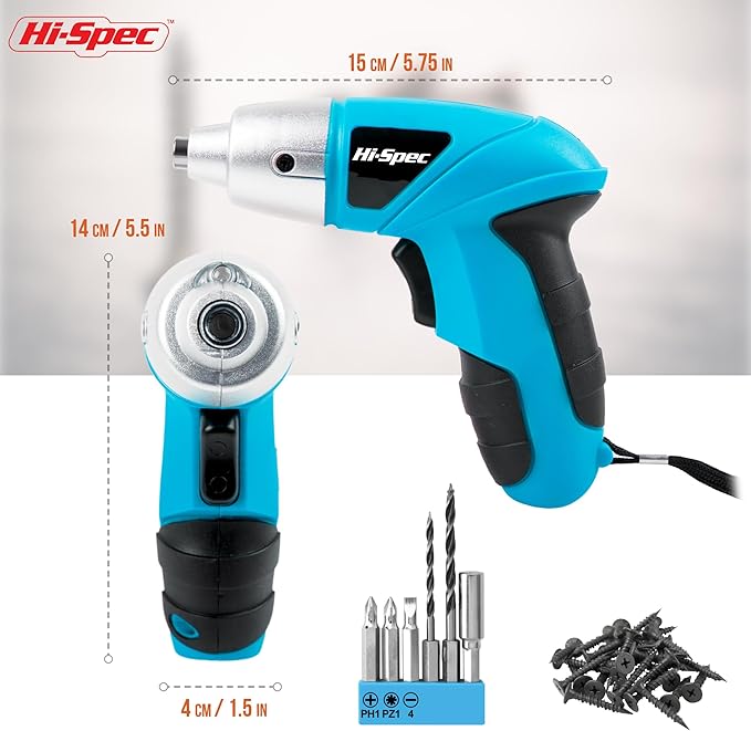 Hi-Spec Small Electric Screwdriver, Mini Drill Set, Rechargeable 3.6V Cordless Screwdriver with 26 Driver Bits, Power Tool for Small Projects & Home Use, Blue