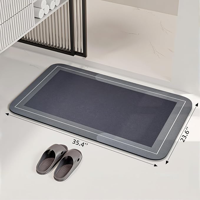 Mordem Large Bath Mat Rug, Rubber Non Slip Bath Mat Super Absorbent Quick Dry Bathroom Floor Mat Thin Bathroom Rugs Fit Under Door-Shower Rug for in Front of Bathtub Shower,Dark Gray, 23.6"x35.4"