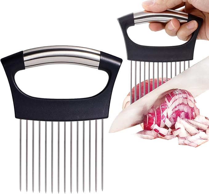 JAYVAR Extra-Large Onion Holder for Slicing, 304 Stainless Steel Large Onion Slicer with 14 Long Needles, Onions Cutter Vegetable Chopper, Tomato Cutter Slicer, Kitchen Gadgets for Evenly Slicing