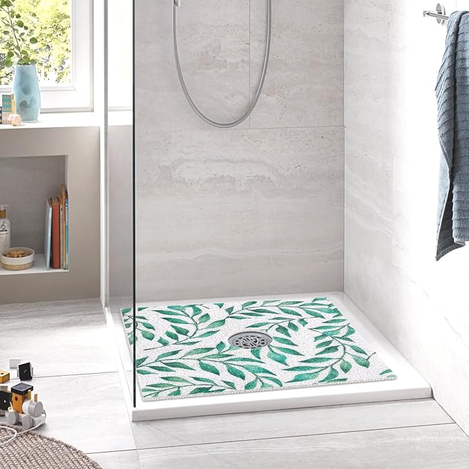 Square Shower Mat Non Slip: 24 x 24 Inch Extra Large Shower Mats with Drain Hole in Middle - PVC Loofah Anti Slip Shower Floor Matt for Inside Shower