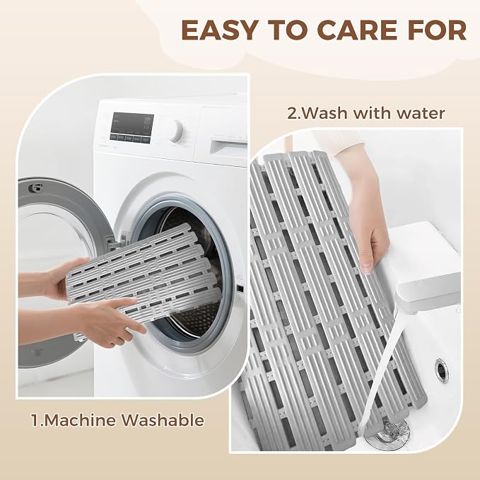 Bathtub Mat Non Slip for Bathroom with Suction Cups and Drain Holes 35.4 * 15.7 Shower Mat for Inside Shower, Quick Dry Bath Mat for Baby Kids Seniors Pregnants Adults, Easy to Cut, Easy Dry