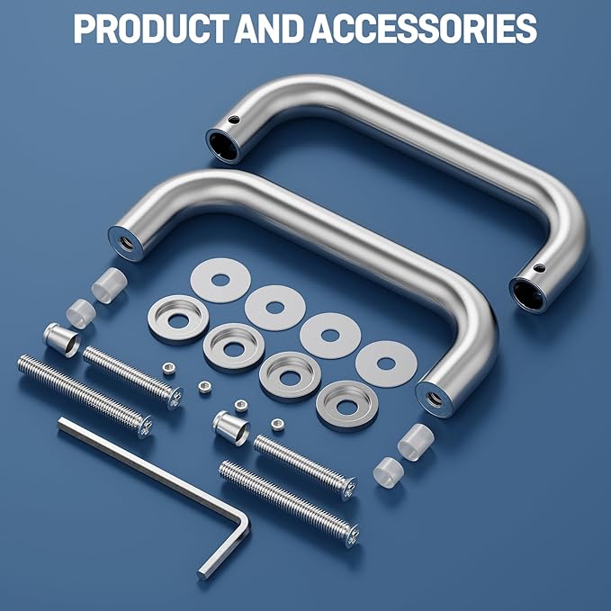 Ranbo Brushed Nickel 6" （CTC） Tubular Back-to-Back Shower Door Handle，3/4" Diameter Pull Handles with Metal Washers, for 1/4"- 1/2" Thick Glass and 1-3/8" - 2-1/6" Thick Wooden or Metal Doors