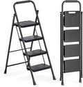 Urackify 4 Step Ladder, Portable Folding Ladder for Multi-Purpose, Home, Kitchen, Heavy Sturdy Steel Step Stool with Handrail, Anti-Slip Wide Pedals, Safe-Lock Design, Pass 500lbs Load Testing, Black