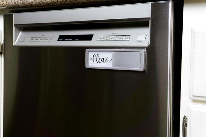 Dishwasher Magnet Clean Dirty Sign - Magnetic Signs That Say Clean/Dirty - Optional Sticker Adhesive for Non-Metal Stainless Steel Dish Washers - Dark Farmhouse