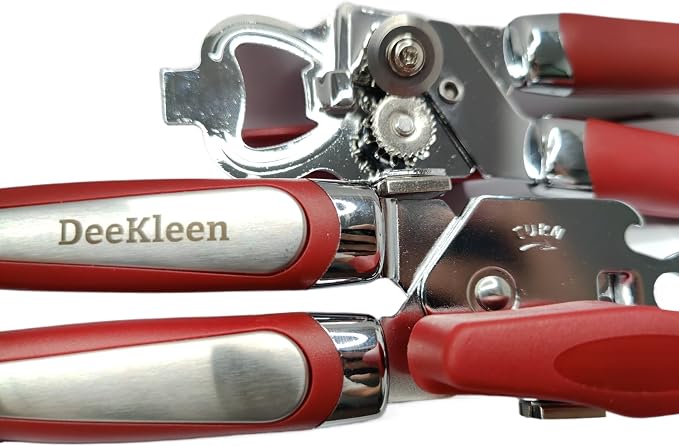 2 Pack Magnetic Manual Can Openers, with Stainless Steel Heavy Duty,Oversized Easy Turn Knob,Soft Grip Handles,Smooth Edge Safety Cut Sharp Blade(Red)
