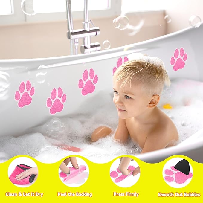 Secopad Non-Slip Bathtub Stickers, 20 PCS Large Safety Bathroom Tubs Showers Treads Adhesive Decals with Scraper (Pink)