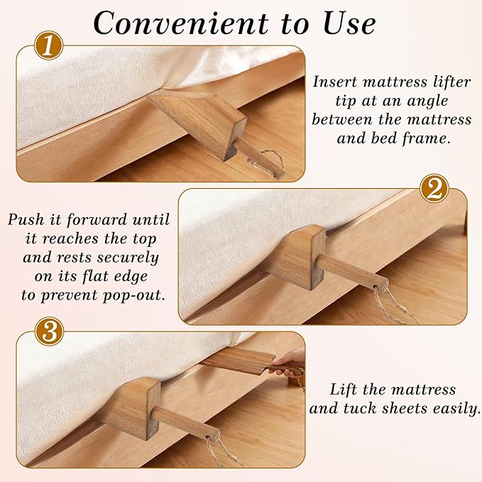 Esmorah Mattress Lifter & Bed Sheet Tucker Tool Set for Changing Sheets, Acacia Wood Bed Making Tool for Heavy Matress, Mattress Lifters for Seniors, Alleviating Back Pain