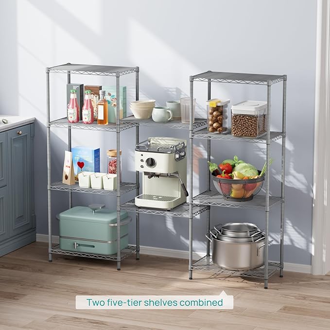 SINGAYE 5 Tier Storage Garage Shelving Units Heavy Duty Wire Shelves Pantry Metal for Pantry Closet Kitchen Laundry Bathroom Organizers Shelf Home Shorage Gray