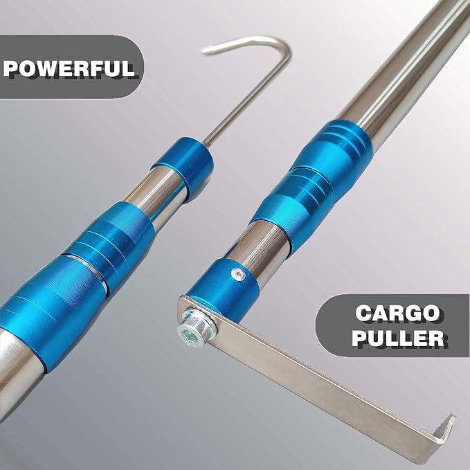 Cargo Grabber Reach Retriever Tool, 6.3 Ft Heavy Duty Truck Bed Accessories Telescoping Pull Pole with Hooks, Used for Pickup Truck, SUV, Trailers, RVs (Stainless Steel)