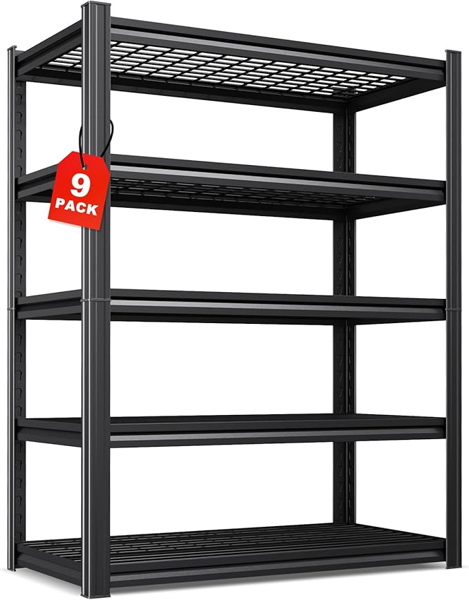 Set of 9-71"H Garage Shelving-3000LBS 5 Tier Storage Shelves,Adjustable Heavy Duty Metal Shelving Unit and Storage Large Wire Rack,Utility Steel Shelf For Shop Warehouse Industrial Pantry 71"x35"x16"