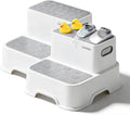 2-Pack Step Stool for Kids – Non-Slip Toddler Step Stool for Bathroom Sink & Potty Training – Heavy Duty 200 lbs, Includes Faucet Extender & Duck Bath Toys (Gray White)