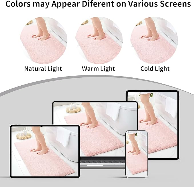 Disolla Bathroom Rugs 24x36 Non Slip Fluffy Bath Mat for Bathroom Floor Washable Plush Luxury Bath Rug for Tub Soft Shaggy Absorbent Shower Sink Mat, Sakura Pink