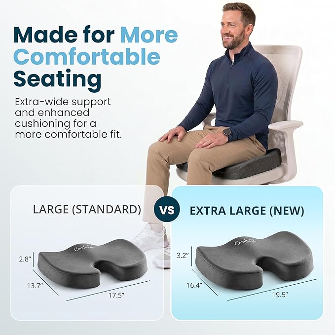 ComfiLife Extra Large Gel & Memory Foam Seat Cushion - Doctor Recommended Office Chair Cushion, Car Seat Cushion - Back & Sciatica Pain Relief - Wide Seat Cushion for Big & Tall (Charcoal)