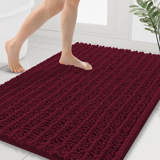 Smiry Bathroom Rugs Mat 40x32, Extra Soft Absorbent Chenille Bath Rugs, Non Slip Rubber Backing Machine Washable Quick Dry Bath Mats for Bathroom Floor, Tub, Shower, Home Decor Accessories, Burgundy
