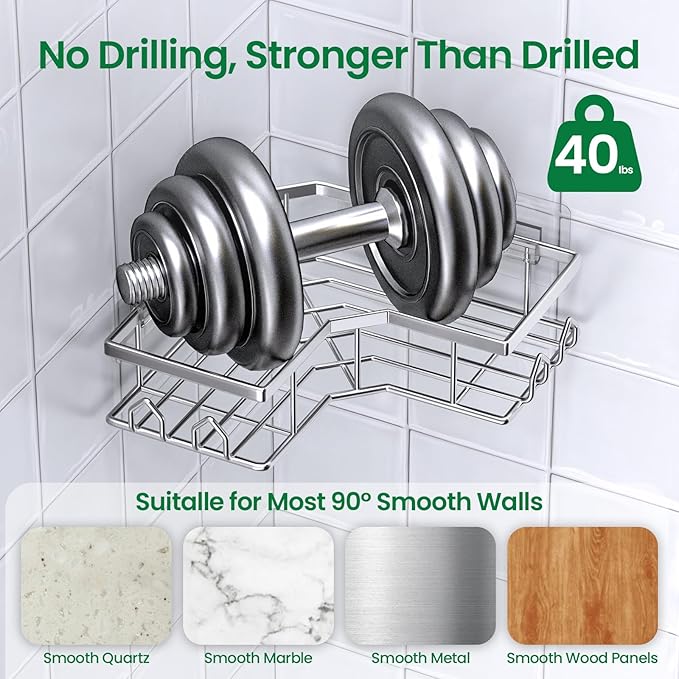 Adhesive Shower Caddy, 4 Pack Corner Bath Organizer, Rustproof Stainless Steel Shower Shelves with Large Capacity, No Drilling Shelves for Bathroom Storage, Home, Kitchen Decor (Silver).