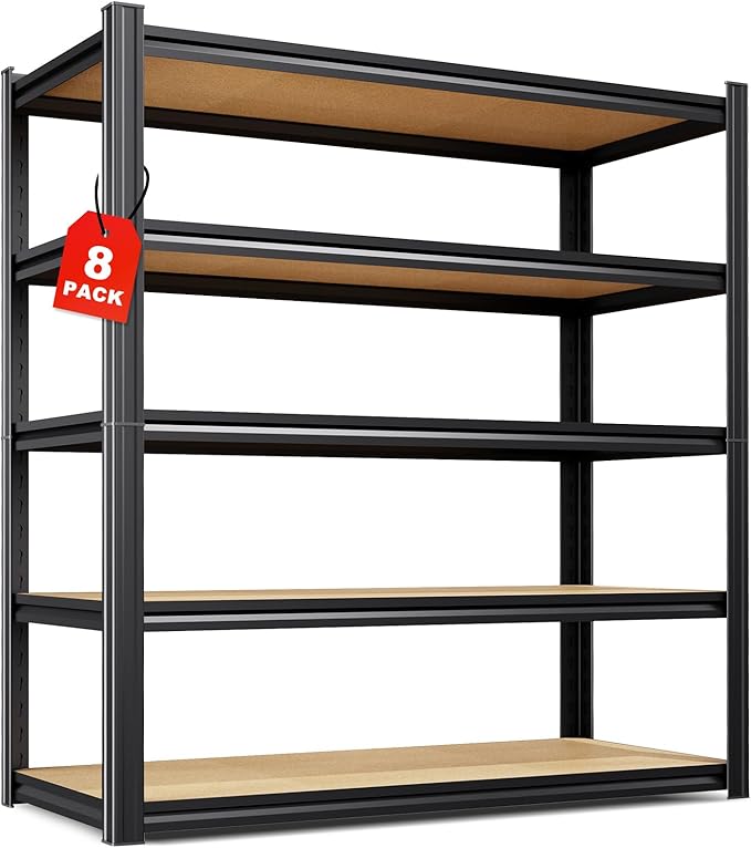 Set of 8-46" W Garage Shelving-2050 lbs 5 Tier Storage Shelves,Adjustable Heavy Duty Metal Shelving Unit and Storage Large Rack,Utility Steel Shelf for Warehouse Industrial Pantry 71"x46"x18"