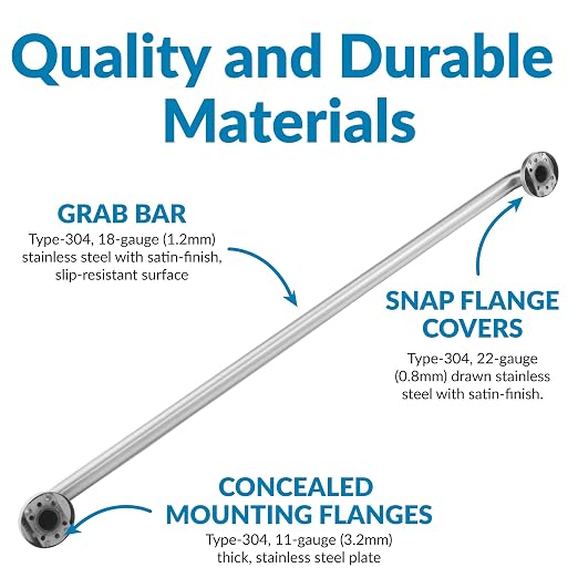 Bobrick 42-Inch Straight Grab Bar, ADA Compliant Bathroom Safety Rail, Satin Finish Stainless Steel with Concealed Mounting Flange, Ideal for Commercial and Residential Bathtubs & Showers