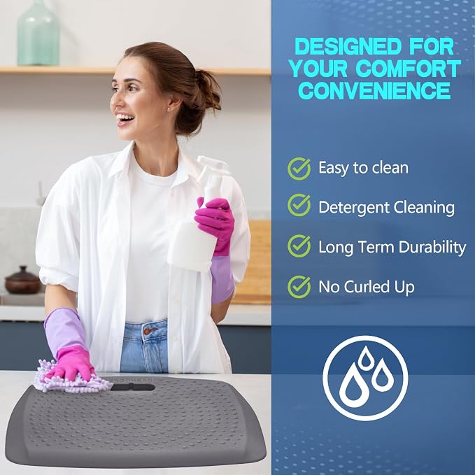 3/4 inch Anti Fatigue Comfort Standing Mat, Portable Office Standing Desk Pad, Non Slip Kitchen Mat, Built-in Handle with Massage Points Comfort Floor Mat (Gray, 17" x 22")