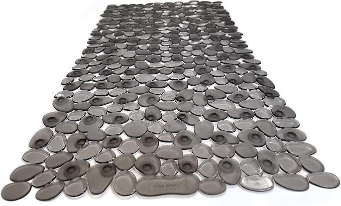 “Pebbles” Non-Slip Bathtub/Shower Mat 27.5”x14” Rectangular, Non-Toxic, Safe, Clean, Machine-Washable, Superior Grip & Drainage, Vinyl, for Smooth Floors ONLY, Transparent Gray
