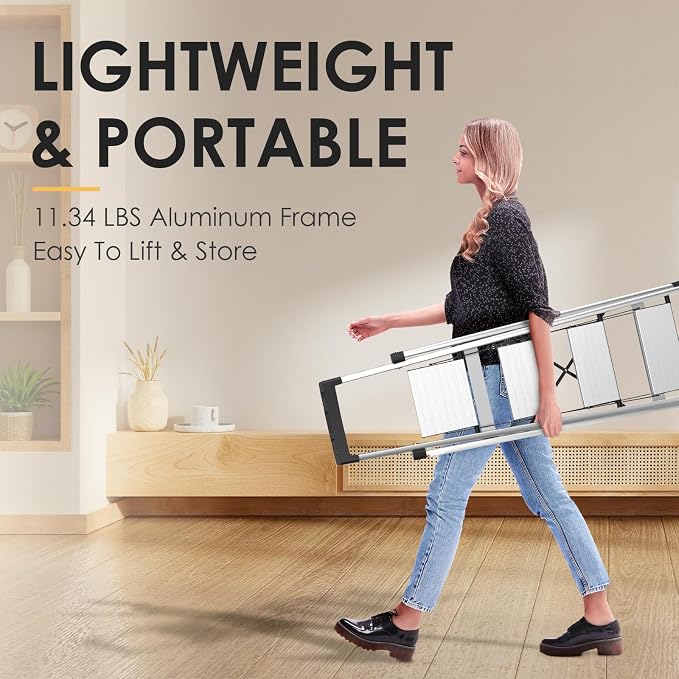 HBtower 4 Step Ladder, Lightweight Aluminum Ladders for Home with Tool Tray, Anti-Slip Folding Step Stool for Adults, Strudy Portable 330LBS Capacity