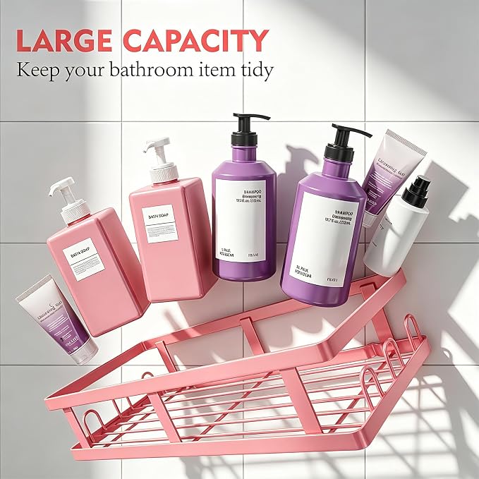 Youvip 6 Pack Shower Caddy, Adhesive Shower Shelves with Soap Holder, No Drilling Rustproof Large Capacity pink bathroom decor accessories, Pink