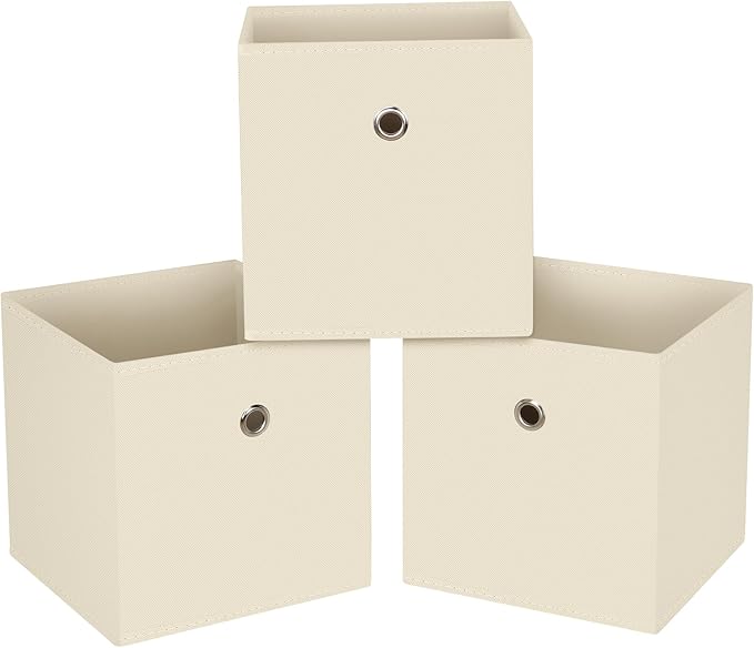 13x13x13 storage cube bins,collapsible fabric storage cubes Decorative storage basket,13 inch Record cube storage box for shelves,shelf,drawer,bathroom organizer,Set of 3 (Creamy-White）