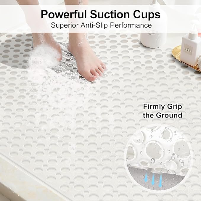 Non Slip Shower Mat with Suction Cups, 31.5x47.2 Inch Quick Drain TPE Anti Slip Shower Mats for Inside Shower, Large Shower Stall Mat Soft on Feet, Easy to Dry&Cut Machine Washable