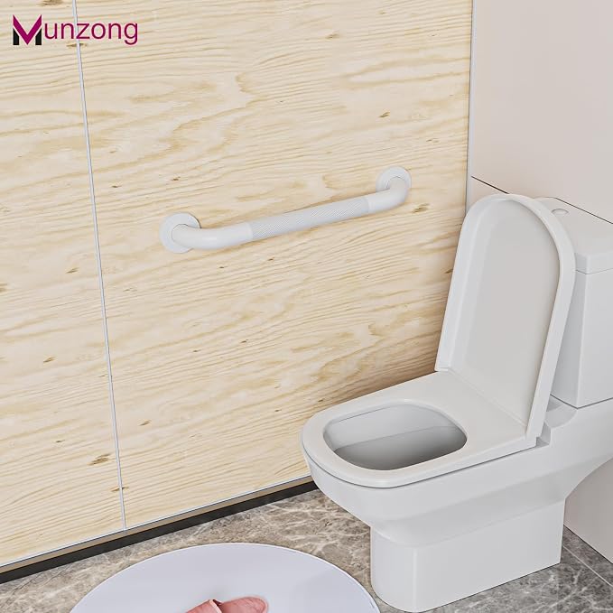 3 Pack Anti Slip Shower Grab Bar Bundle, Munzong 12" 16" 16" White Bathroom Grab Bar, Stainless Steel Handicap Balance Bar,Safety Hand Rail for Commercial Elderly Injury Senior Assist Bath Handle