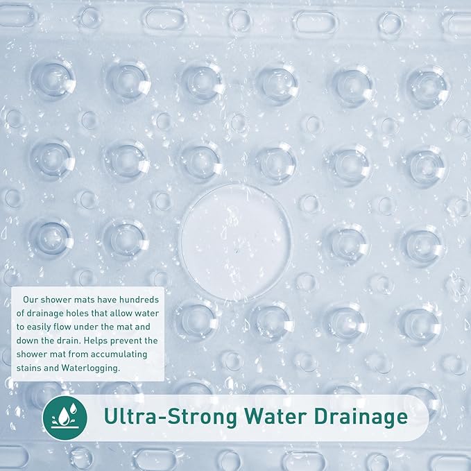 Large Square Shower Mat 27 x 27 Inch Clear, Non Slip Shower Bathtub Mats for Inside Shower With Big Suction Cups Drain Holes, Anti Slip Bathroom Floor Shower Stall Mats, Easy Clean, BPA-Free