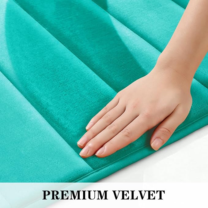 BYSURE Light Teal Memory Foam Bathroom Rug Set 3 Piece, Non Slip Extra Soft Absorbent Machine Washable Toilet Bath Toilet Mat (17"x24"+20"x32"+U Shape 20"x24")