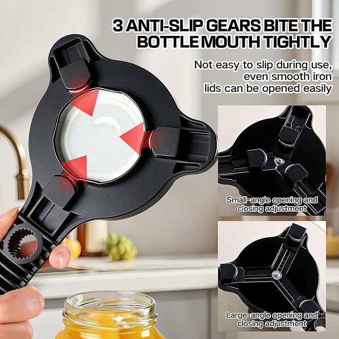Multi-Size 4-in-1 Adjustable Jar Opener, Heavy Duty Stainless Steel Jar Lid Opener, Ergonomic Labor-Saving Kitchen Tool for Seniors, Women, Kids, Home Cooks & Anyone with Weak Grip (2PC)