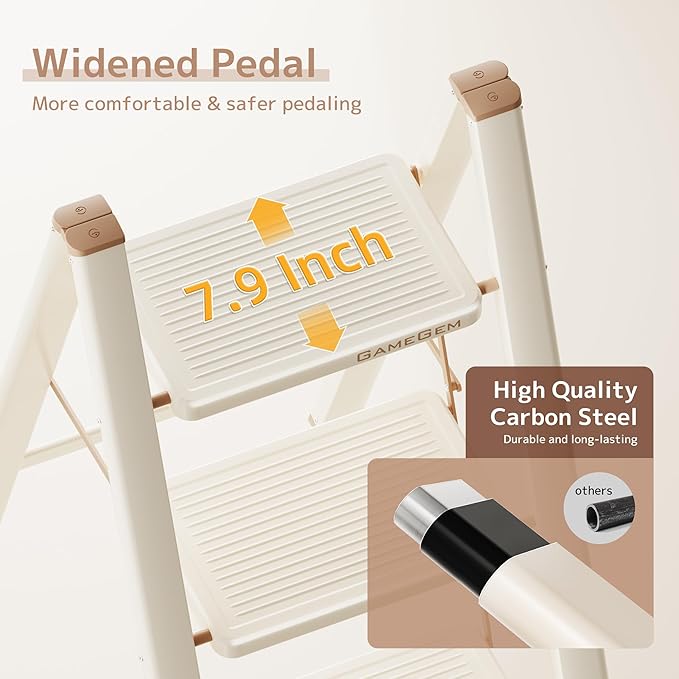 2 Step Ladder Folding Step Stool with Wide Anti-Slip Pedal, 330LBS Capacity, Lightweight Portable Stepladder for Home and Kitchen Use, Cream Chocolate