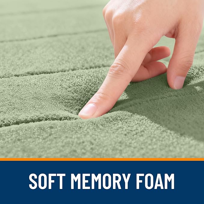 OLANLY Memory Foam Toilet Rugs U Shaped 24x20, Super Soft Absorbent Contour Bath Rugs, Quick Dry, Machine Washable Toilet Mat, Bathmat Floor Carpet, Bathroom Home Decor Accessories, Sage Green