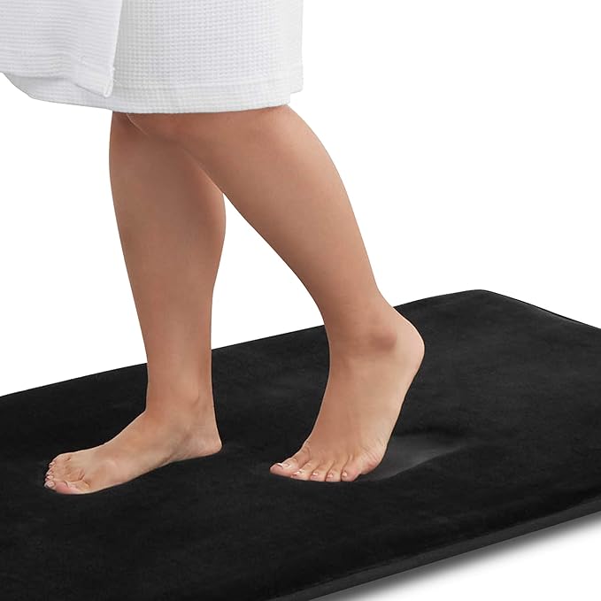 Memory Foam Bath Mat Non Slip Absorbent Super Cozy Velvet Bathroom Rug Carpet (17 inches X 24 inches, Black)