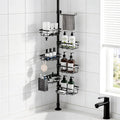 Shower Caddy Organizer Tension Pole, Rustproof 6-Pack Corner Shelf with 30-120 Inch Adjustable Shower Rack for Inside Shower, Extra Towel Bar & Soap Dish for Bathroom Organizers and Storage, Black