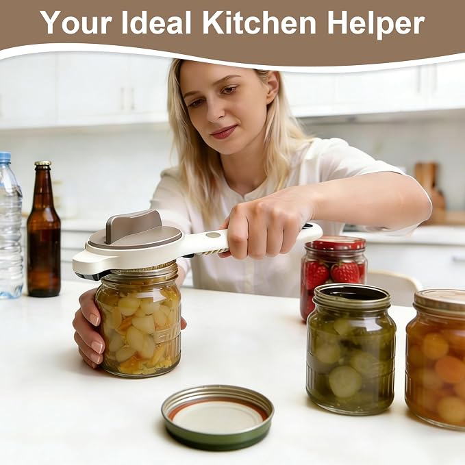 Multi-Functional 4-in-1 Jar Opener, Adjustable Stainless Steel Bottle Opener for Multi Size Jar Bottles with Ergonomic Non-Slip Handle Grip, Kitchen Helper for Seniors Weak Hands Arthritis