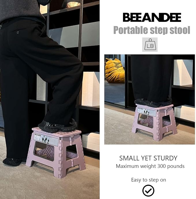 Foldable Step Stool Sturdy Safe Enough - Holds up to 300 Lb - 11 inch Footstool for Adults or Kids, Folding Ladder Storage/Opens Easy, for Kitchen,Toilet,Camping (Dusty Pink Puple)…